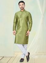 Pure Silk Mehendi Casual Wear Pintex Work Readymade Kurta Pajama